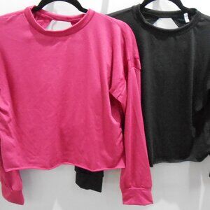 2 Girls Crew Neck Long Sleeve Backless T-shirts Pink & Black-Size 170, XL(16-18)